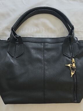 Conceal Carry Classic Black Faux Leather Tote w/ Gold Hardware, Zipper & Lock